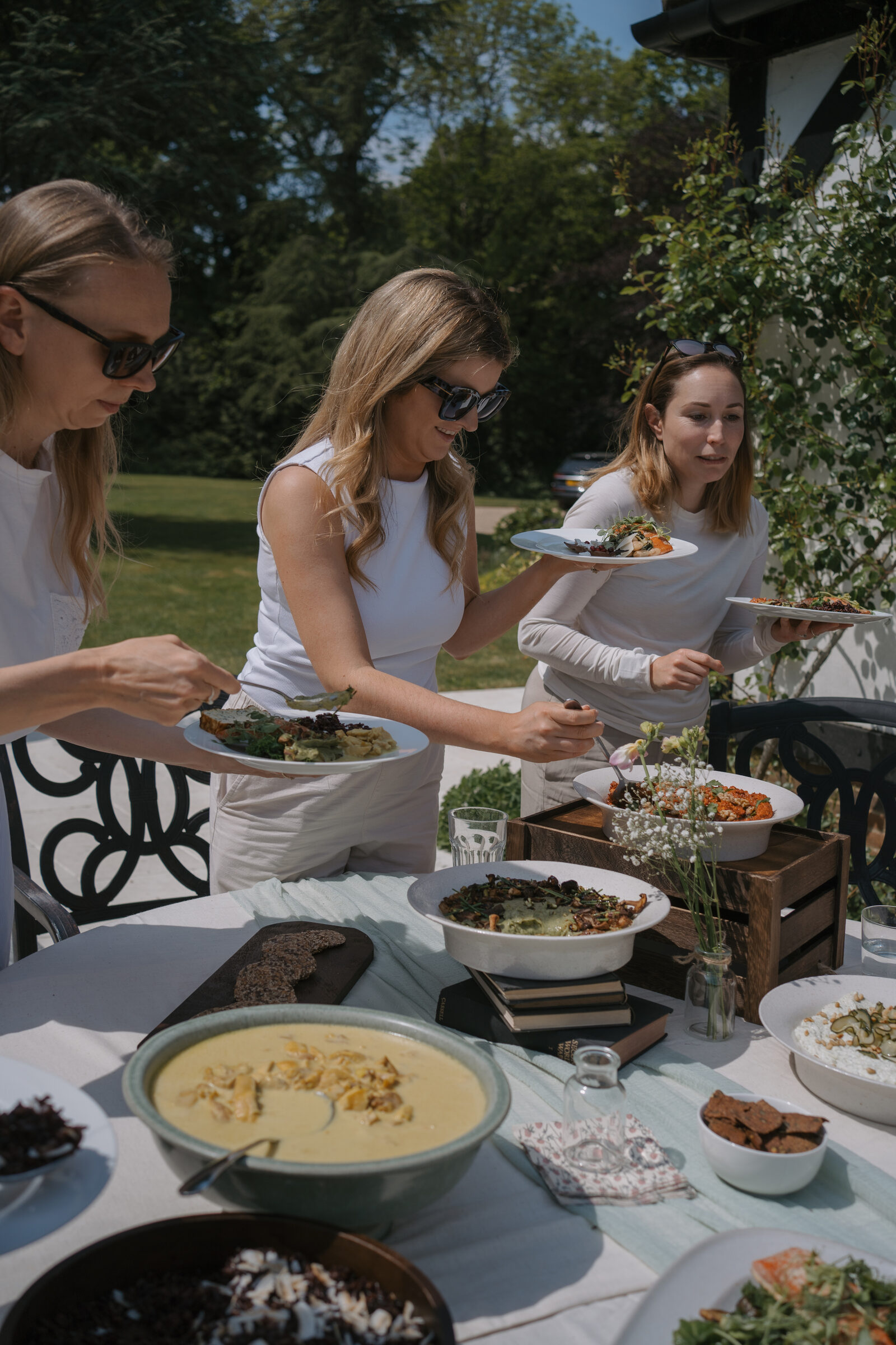A colourful seasonal retreat meal prepared with fresh vegetables